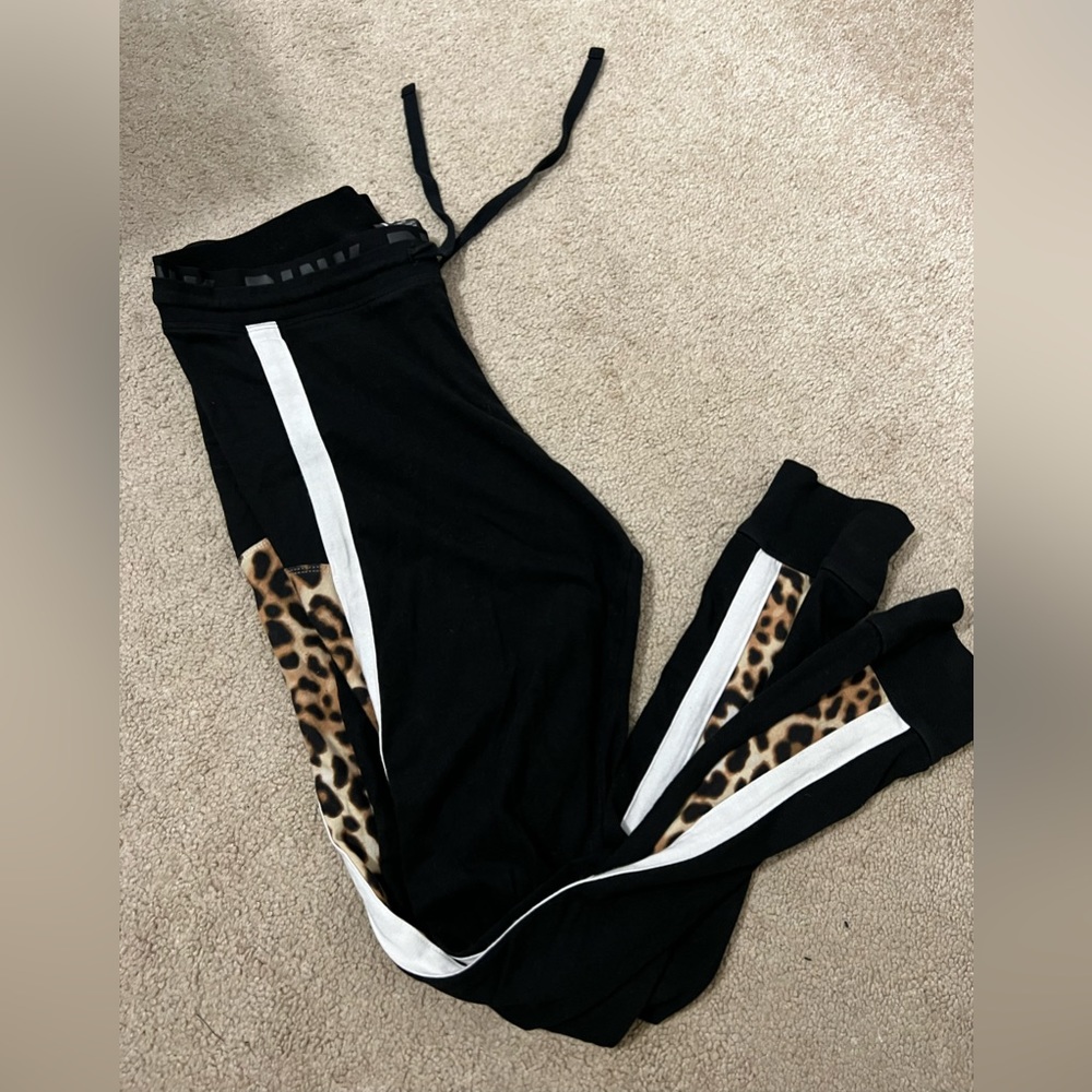 Pink Victoria Secret black, white, and leopard joggers